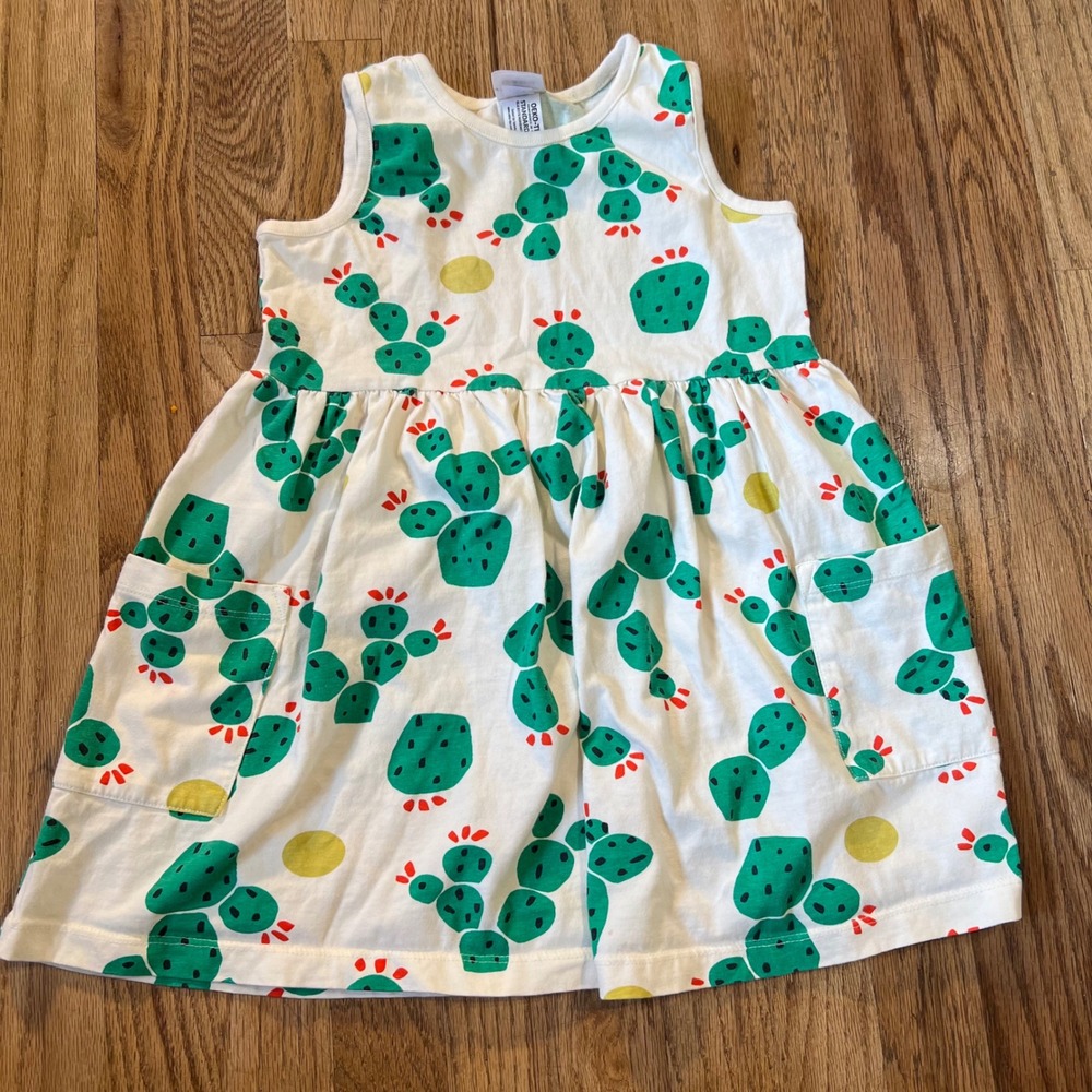 Hanna Andersson Girls Cactus Print Sleeveless Dress White Green Size 120 6-7
